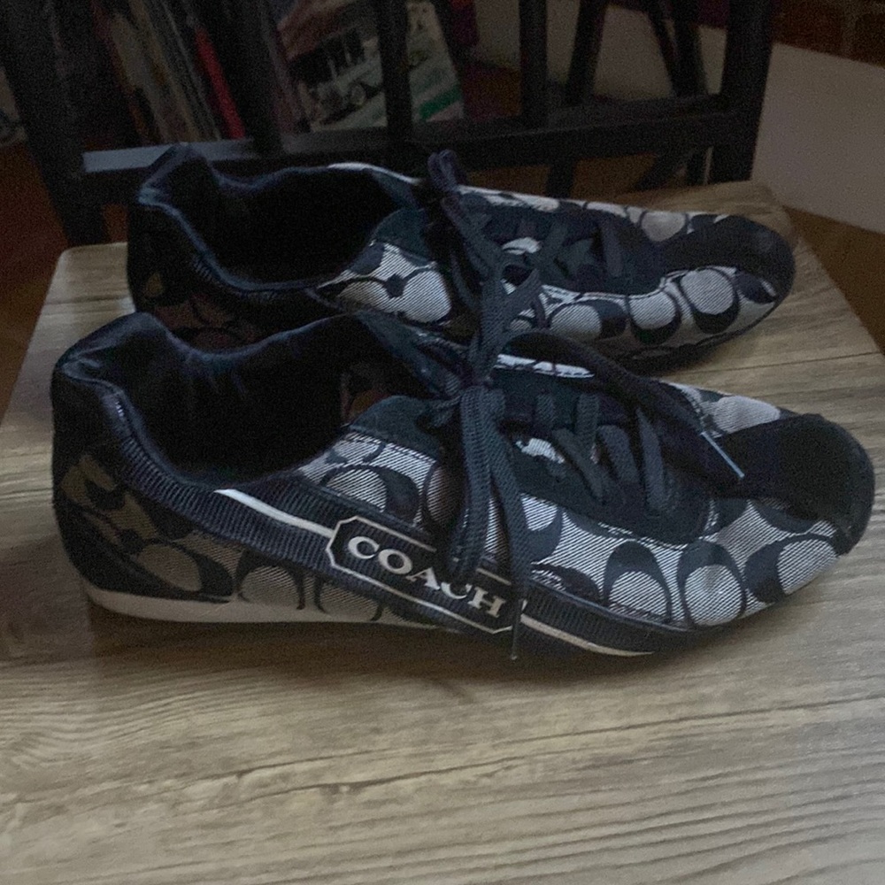 Coach monogram black cloth / suede sneakers Sz 10